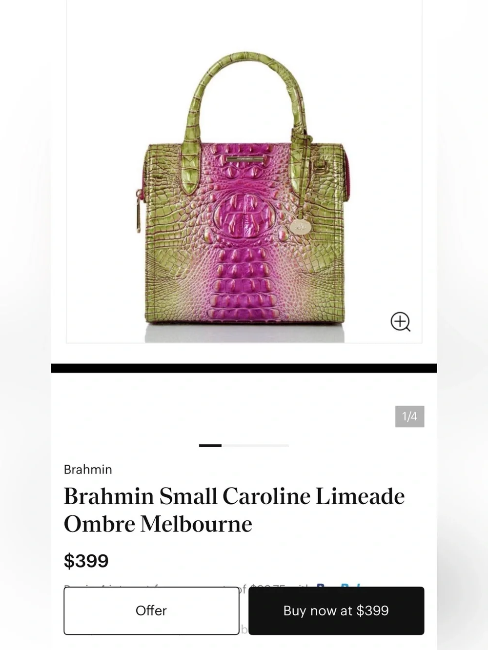 Brahmin Limeade to Fuchsia Ombre Croc-Embossed Satchel